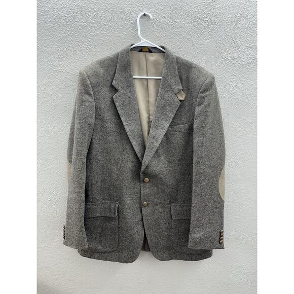 Farah Mens Suit Coat Size 42L Brown Elbow Patch Double Button Up VTG - Picture 1 of 12